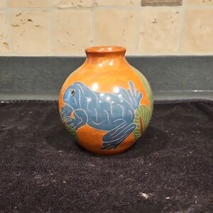 Handcrafted Frog Vase - Orange and Blue
